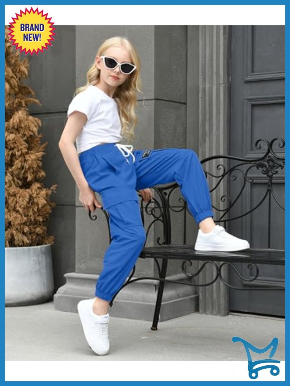 Girls & Womens Cargo Jogger Pants Drawstring Elastic Waist Cotton Blend - Picture 4 of 6